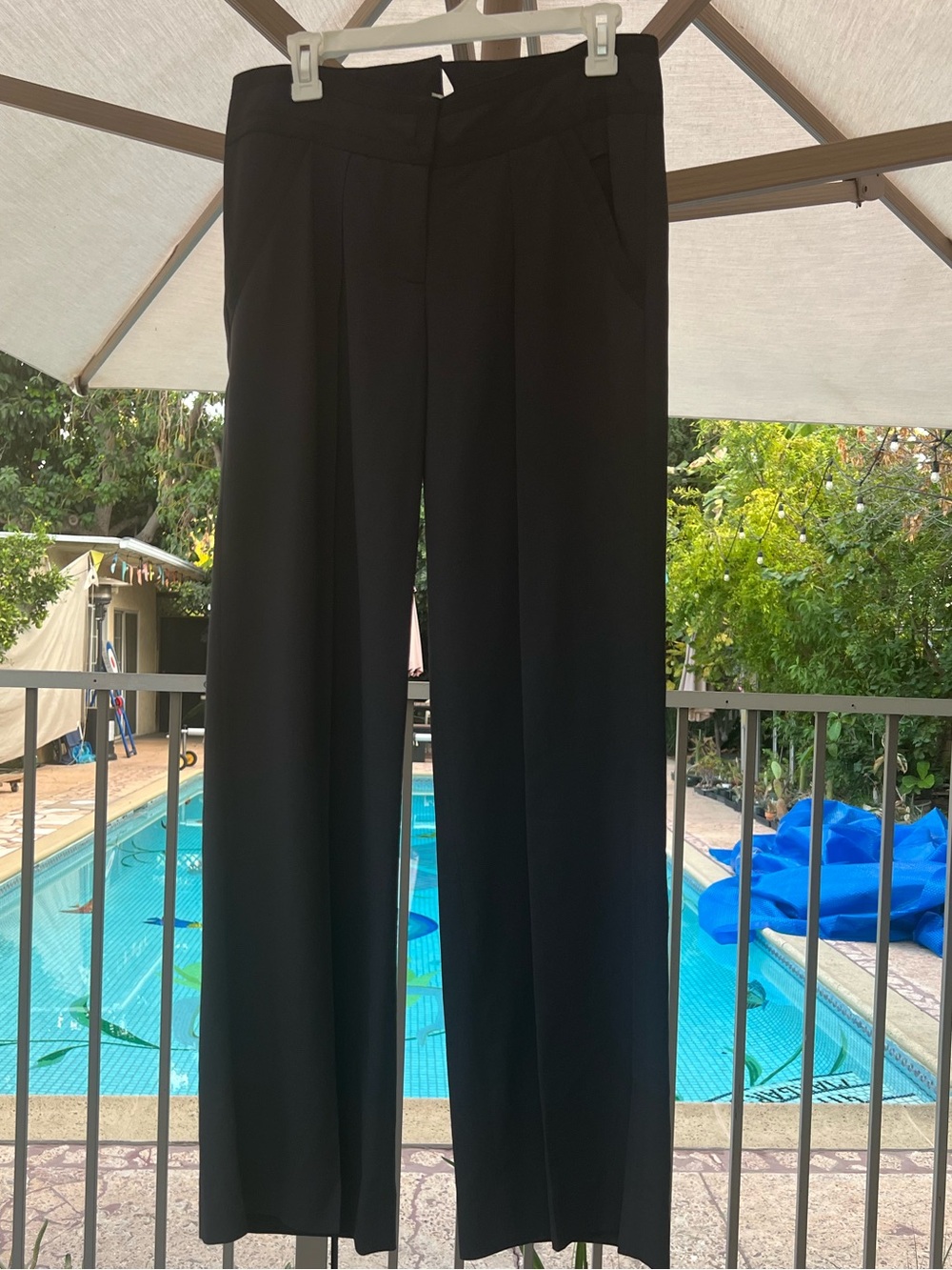 Navy DVF Dress Pants Wide-Leg Pleated